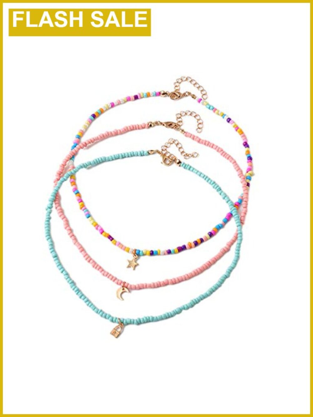 Handmade Multilayered Beads Link Chain Moon Star Butterfly Pendant Choker